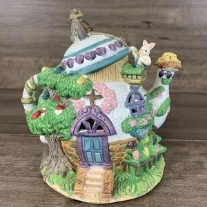 Easter Bunny Rabbit Happy House Tealight Candle Holder Holiday Ceramic